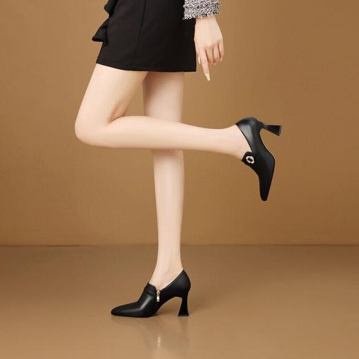 【预售5天】欧美单鞋深口尖头小皮鞋，百搭时尚春秋季粗跟高跟女鞋HY&H3493 商品图1