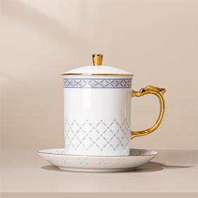 富玉 景德镇特色玲珑瓷 百川办公杯茶杯 带盖水杯礼盒装