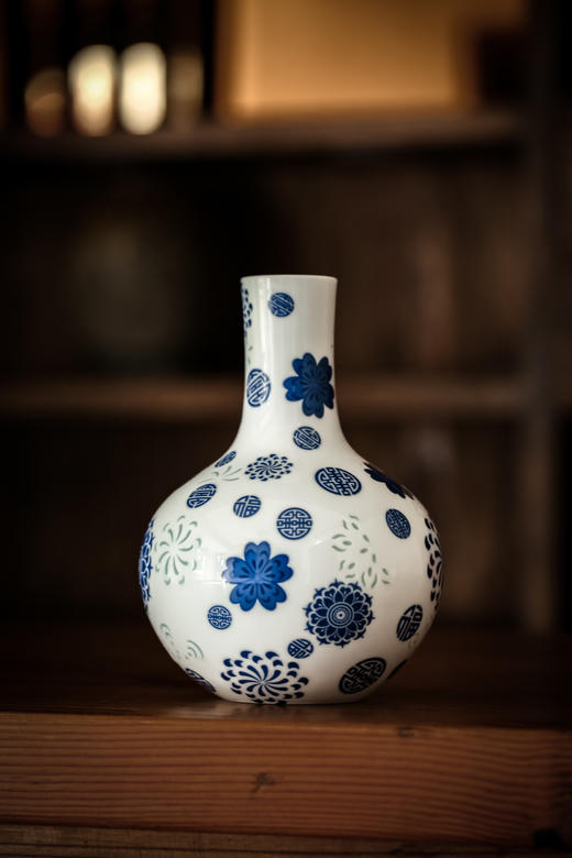 富玉玲珑花瓶卧室陶瓷器中式居家装饰品花瓶-天球瓶 商品图1