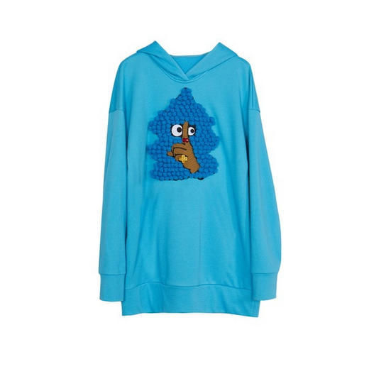 谜底2022冬新款连帽中长款卫衣女宽松立体趣味手钩绣花224MV1635 商品图4