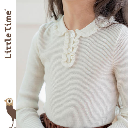 littletime童装法式学院风翻领长袖针织羊毛衫女秋款经典多色上衣 商品图3