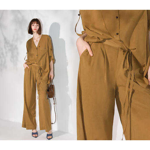 【限时秒杀】COCOBELLA设计感翻折高腰打褶阔腿裤女垂坠舒适休闲裤PA3037 商品图3