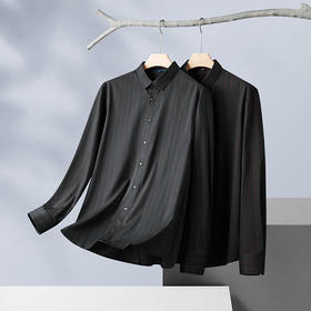 【弹力】【新款DM】大依优型竖条纹长袖衬衫男宽松加肥加大码男士休闲商务衬衣上衣胖子