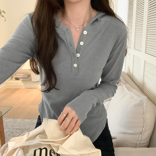 【设计感小众连帽长袖T恤】秋季新款纯色百搭打底衫内搭上衣 简约修身可外穿 商品图7