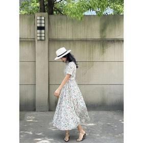 【包邮发顺丰】洛诗琳夏季新款夏日小清新纯天然棉质衬衫领碎花连衣裙KDL0701