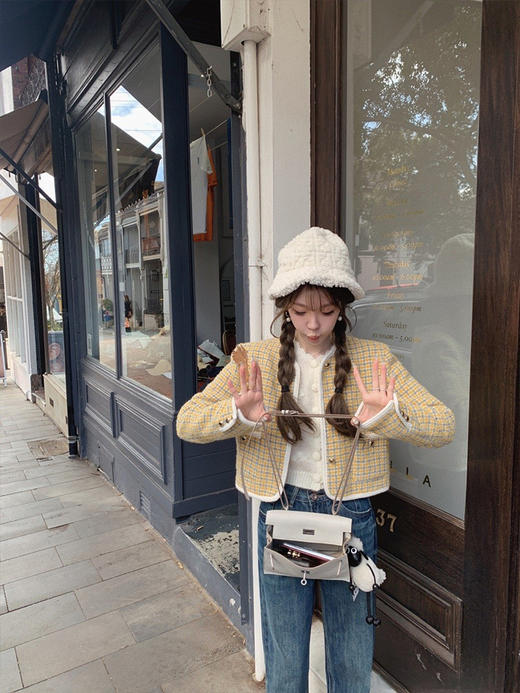 金蘑菇菇 慌心假期 新季miu香香子/香风格子短外套短裙少女套装 商品图4