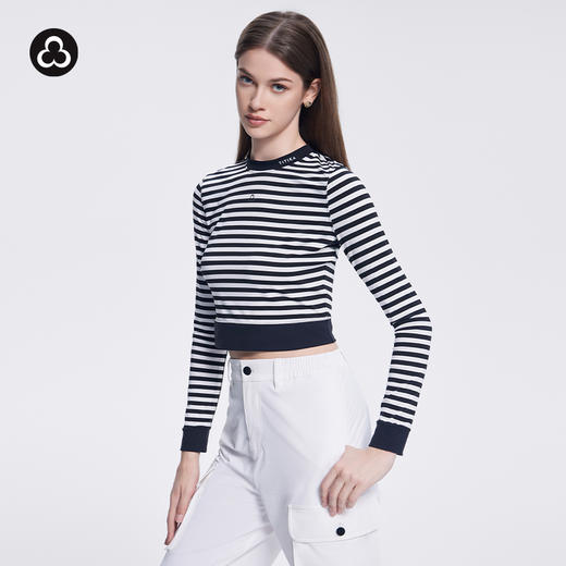 TITIKA ACTIVE条纹运动长袖短款修身瑜伽健身休闲T恤上衣 Line11165 商品图0