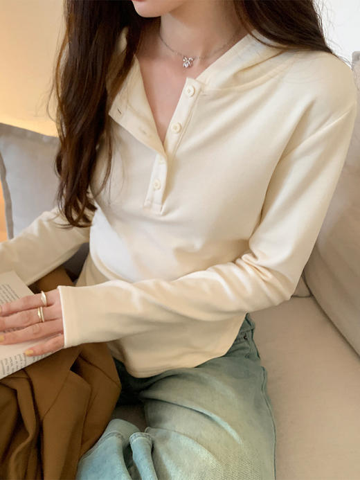 【设计感小众连帽长袖T恤】秋季新款纯色百搭打底衫内搭上衣 简约修身可外穿 商品图4