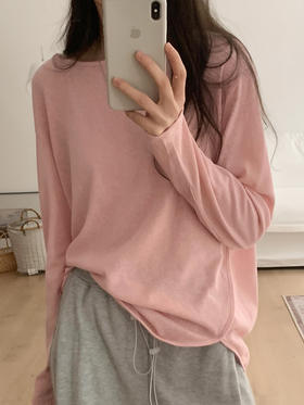 【薄款纯色内搭打底衫】长袖T恤女罩衫 宽松慵懒感防晒上衣面膜T