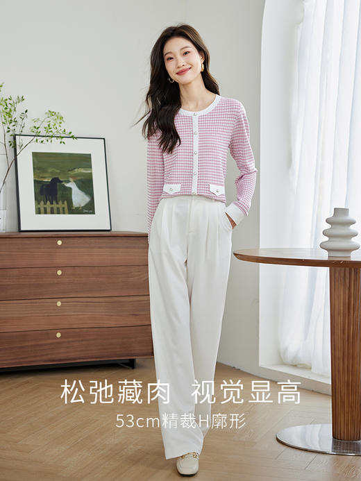 【专属特价】熙世界小香风撞色格子圆领针织衫长袖软糯提花上衣2025秋季新款 商品图2