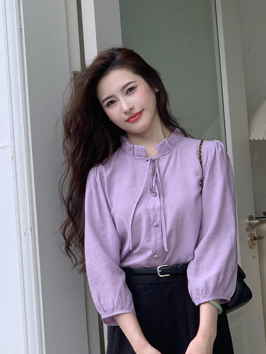 【百图lulu定制】【紫霞衬衫】蝴蝶结 木耳边 元气温柔 七分袖 衬衫 商品图0