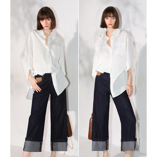 【限时秒杀】COCOBELLA设计师款解构立裁莱赛尔衬衫女通勤OL白衬衣SR3057 商品图1