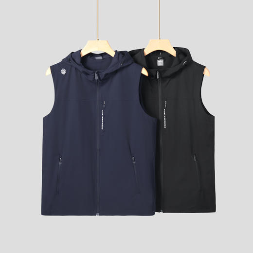 【新款DK】大依优型大码男装连帽弹力马甲简约休闲宽松外套男坎肩背心上衣 商品图0