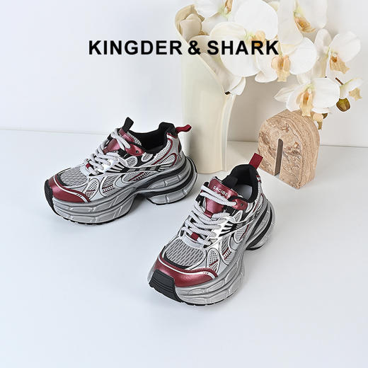 经典鲨2024年秋新款韩版时尚安可拉红网面跑步休闲老爹鞋女KW13-D37061 商品图2
