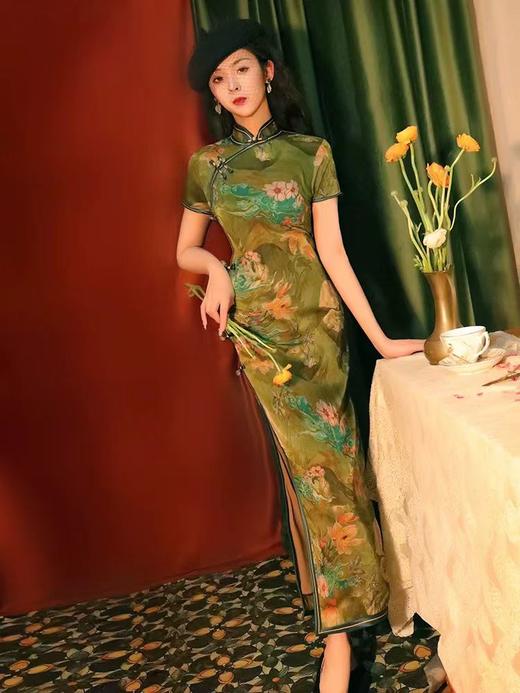 TQX188452改良版中国风旗袍2024年新款复古气质修身走秀连衣裙长款 商品图4