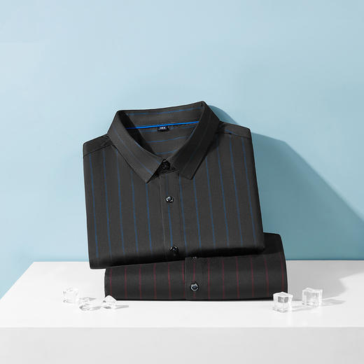 【弹力】【新款DM】大依优型竖条纹长袖衬衫男宽松加肥加大码男士休闲商务衬衣上衣胖子 商品图5