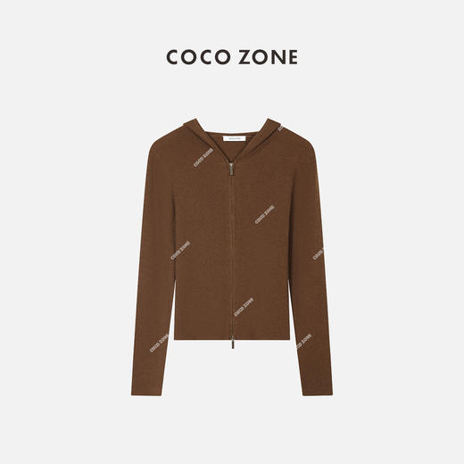 COCOZONE 秋款连帽拉链针织衫长袖百搭显瘦上衣23C19341 商品图0