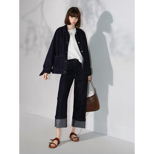 COCOBELLA雅赛尔撞色翻折卷边牛仔裤女宽松休闲阔腿裤DN7041 商品图1