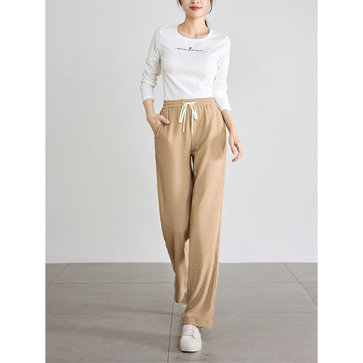 【专属特价】熙世界窄版阔腿裤春秋2025新款高腰垂感运动休闲肌理针织直筒裤 商品图3