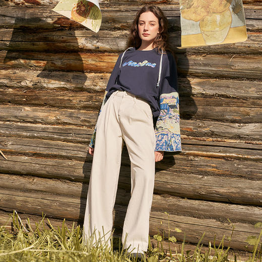 两三事 神使光环 2024秋季新款休闲阔腿高腰牛仔裤女宽松 商品图2