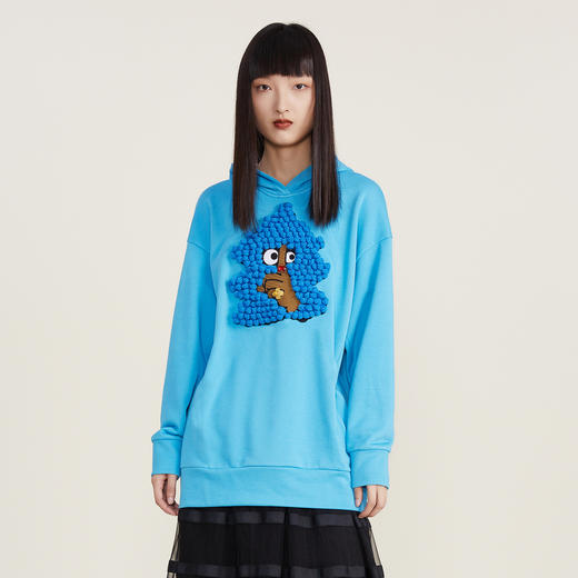 谜底2022冬新款连帽中长款卫衣女宽松立体趣味手钩绣花224MV1635 商品图0