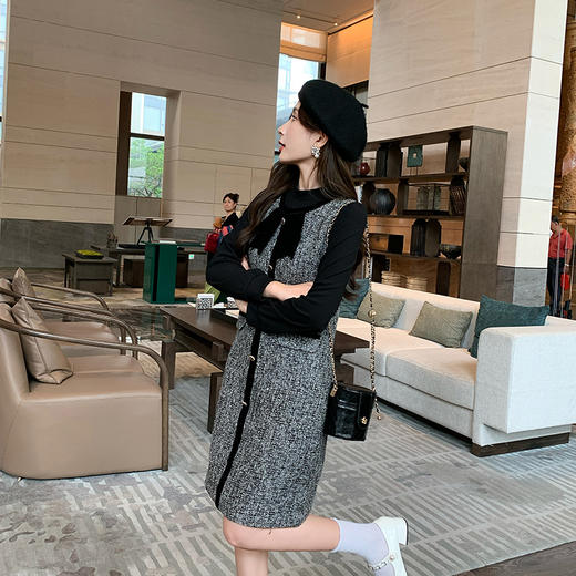 奢姿大码女装2025秋季蝴蝶结假两件拼接裙子胖妹妹半高领连衣裙9943890206 商品图1