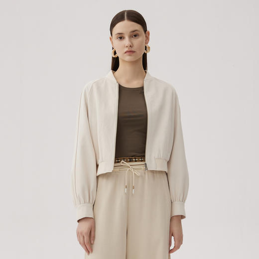 谜底短款外套女2024秋季新品简约风百搭T型宽松拉链夹克243MW0981 商品图0