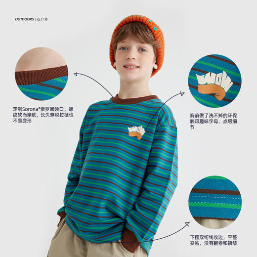 【“粒绒彩条”休闲长袖T恤】儿童趣味印花彩条T恤 PQTX2407 商品图4