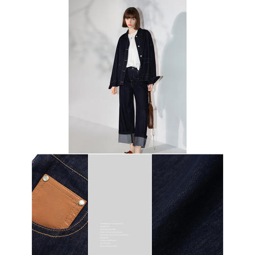 COCOBELLA雅赛尔撞色翻折卷边牛仔裤女宽松休闲阔腿裤DN7041 商品图2