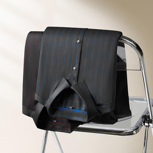 【弹力】【新款DM】大依优型竖条纹长袖衬衫男宽松加肥加大码男士休闲商务衬衣上衣胖子 商品图4