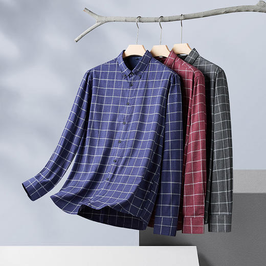 【新款DM】大依优型格子长袖衬衫男宽松加肥加大码男士休闲商务衬衣上衣胖子 商品图0