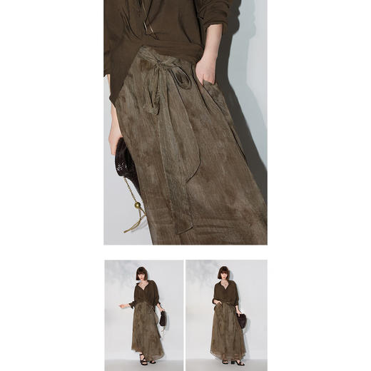 COCOBELLA新国风晕染炒色半身裙手工捏褶绑带早秋长裙HS0048 商品图1