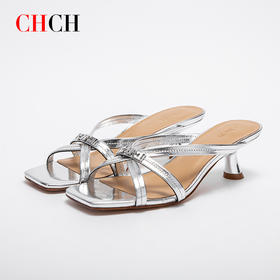 CHCH小香风牛皮凉拖鞋女外穿夏日通勤简约优雅女凉鞋