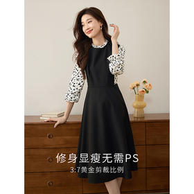 【专属特价】熙世界浪漫复古风碎花长袖拼接收腰假两件连衣裙子2025秋季新款