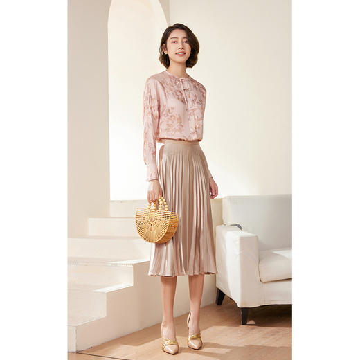 乔万尼秋季新款新中式真丝衬衫提花宽松减龄上衣EM3C316 商品图1