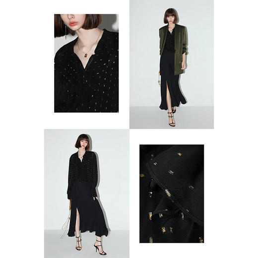 COCOBELLA[亮葱提花人丝]优雅荷叶领静奢风气质OL衬衫SR0049 商品图0