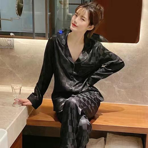 秋季新款仿真丝冰丝睡衣女春秋长袖薄款甜美夏季女士仿真丝绸大码宽松家居服套装 商品图1