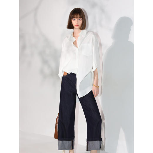 COCOBELLA雅赛尔撞色翻折卷边牛仔裤女宽松休闲阔腿裤DN7041 商品图3