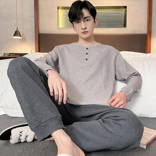 睡衣男春秋新款长袖棉质青少年秋冬季可外穿休闲大码学生宽松家居服套装 商品图6