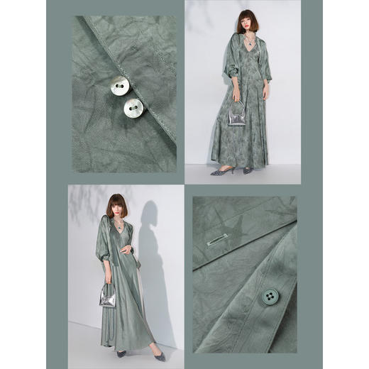 COCOBELLA[只此青绿]新中式竹叶印花衬衫[双面穿]立领上衣SR0052 商品图1