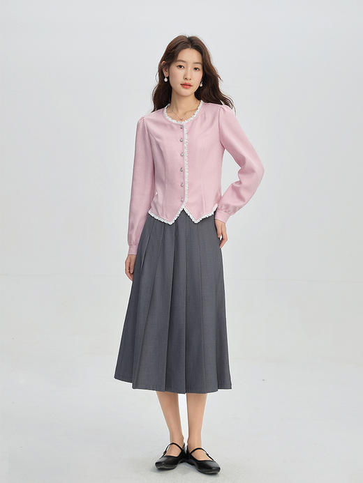 【年终特卖】熙世界气质优雅花边圆领小香风衬衫设计感开衫上衣2025秋季新款 商品图1