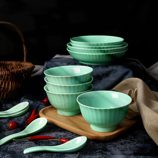 天青雅韵陶瓷14件套 |堪比龙泉青瓷！颜值高超上镜，微波炉/烤箱/洗碗机/消毒柜可用 商品图5