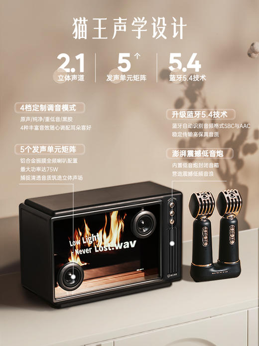 猫王 灵感小岛歌词音响透明悬浮K歌蓝牙音箱话筒家庭用ktv 商品图1