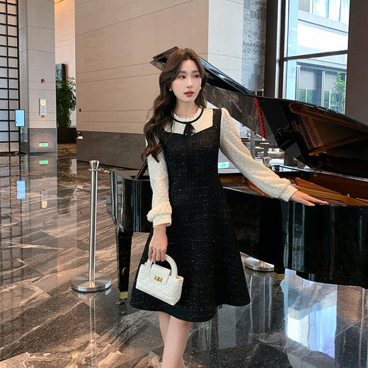 奢姿大码女装2024秋季减龄小香风裙子胖妹妹假两件拼接时尚连衣裙9943826622 商品图4