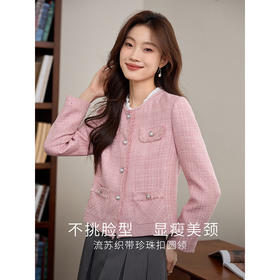 【1件72折】熙世界法式名媛流苏圆领小香风外套小个子短款上衣2025秋装新款