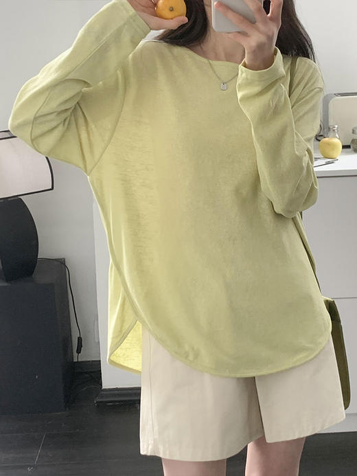 【薄款纯色内搭打底衫】长袖T恤女罩衫 宽松慵懒感防晒上衣面膜T 商品图2