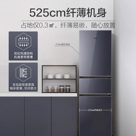 海尔（Haier）218升三门多门风冷无霜小户型家用迷你电冰箱节能低噪宿舍租房BCD-218WGHC3R9B1变温大冷冻 商品图3