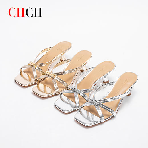 CHCH小香风牛皮凉拖鞋女外穿夏日通勤简约优雅女凉鞋 商品图4