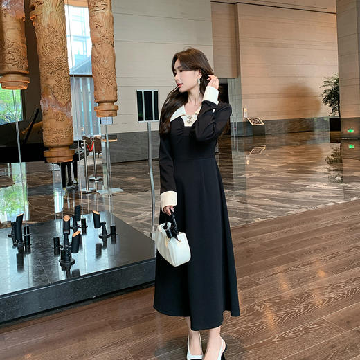 奢姿2024年秋季新款大码女装复古撞色裙子胖妹妹法式针织连衣裙9943860287 商品图4