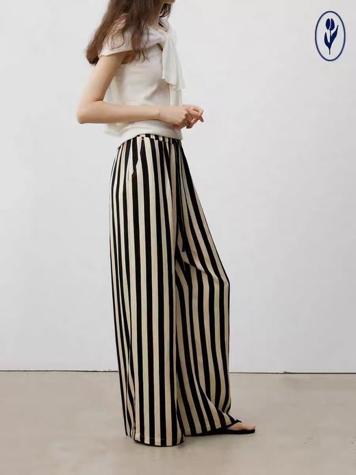 shyshystill/shy202406010/松弛感条纹松紧腰空气裤透气长裤 商品图4